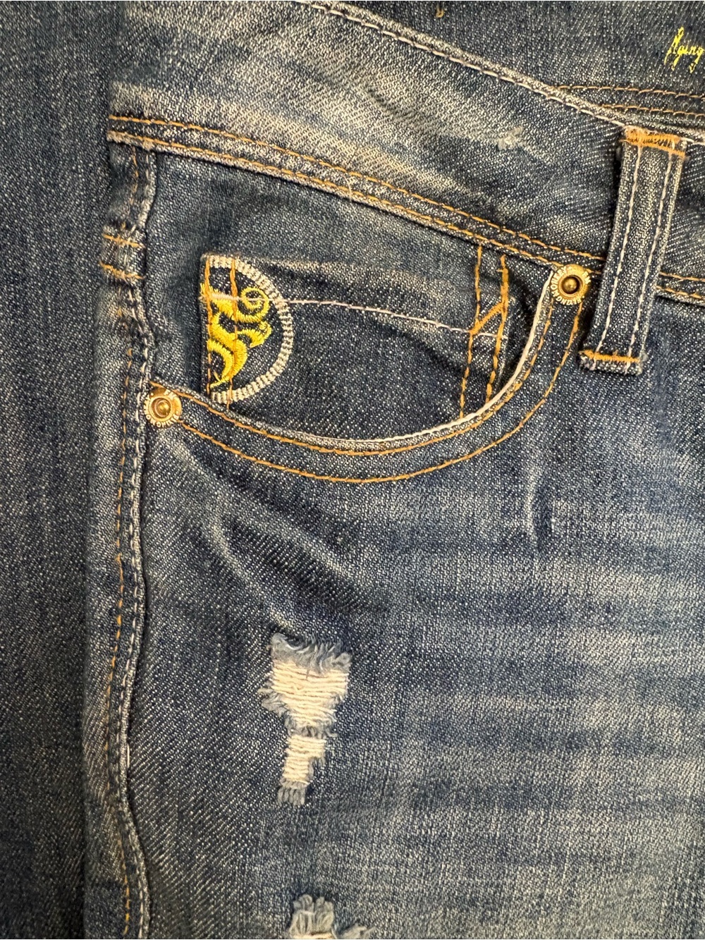 Flying Monkey Women's Boyfriend Jeans - Light/Medium Blue Distressed - Picture 3 of 8